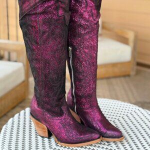 NWT Corral Z5241 Metallic Purple Scrunchable Tall Over Knee Cowgirl Boots 7.5